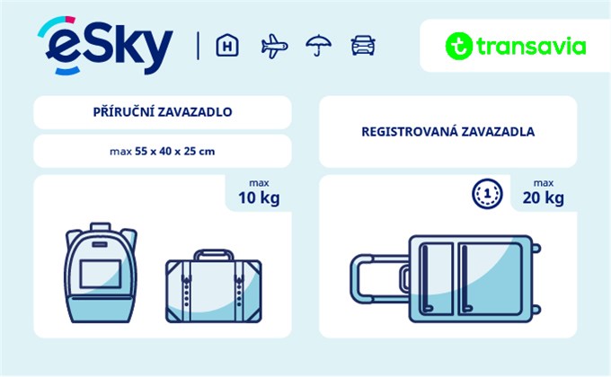 Zavazadla: omezení týkající se váhy a rozměrů - Transavia Airlines