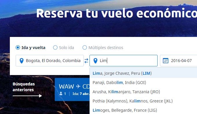 Búsqueda de pasajes aéreos