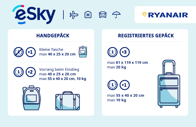 Gepäck: Größe und Gewicht - Ryanair